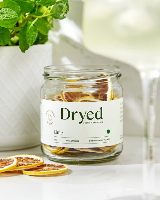 100% natural dehydrated lime garnish for cocktails, drinks and platters.