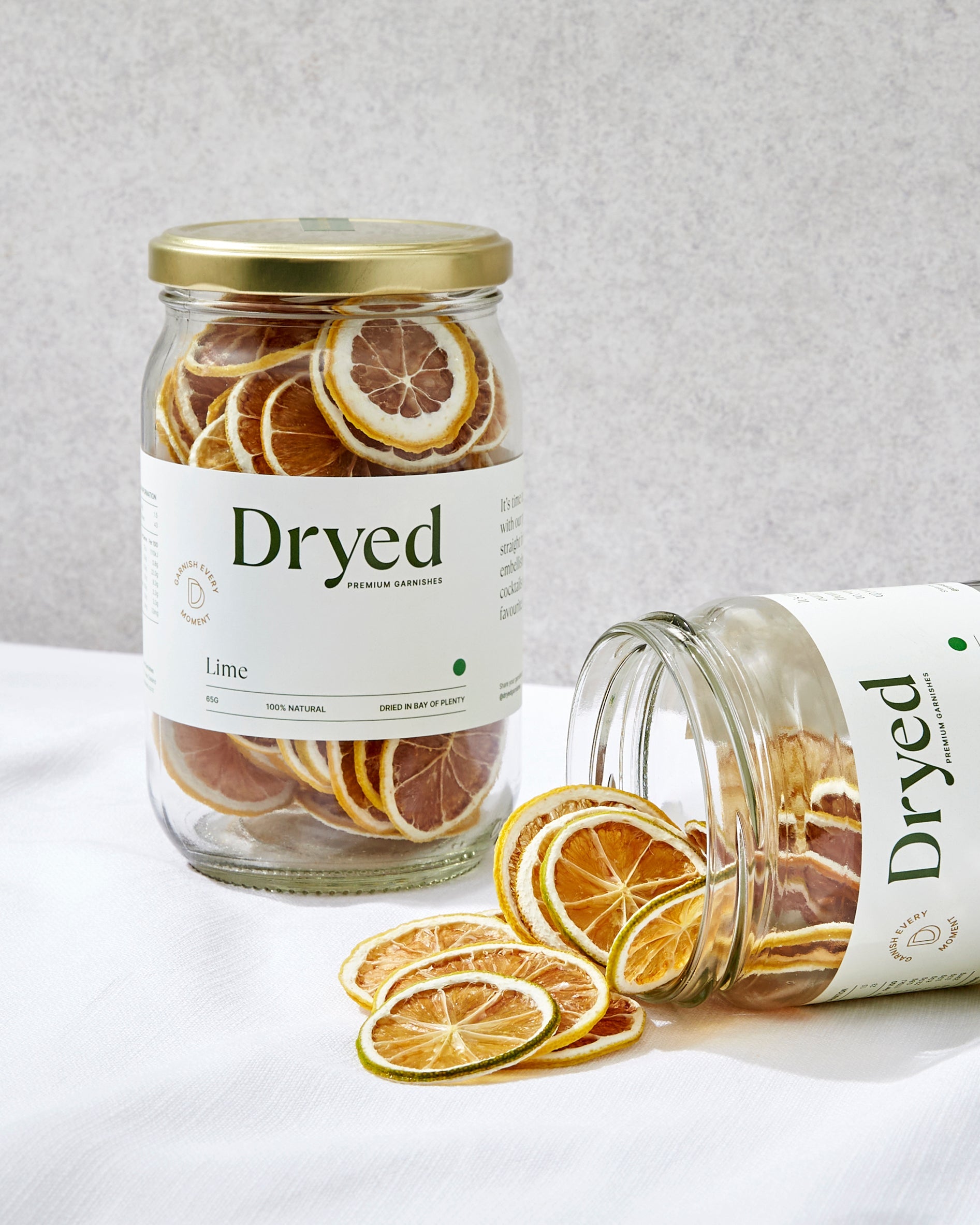 100% natural dehydrated lime garnish for cocktails, drinks and platters.