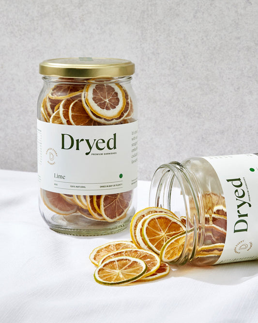 100% natural dehydrated lime garnish for cocktails, drinks and platters.