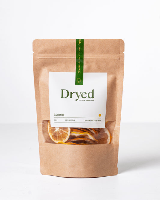 100% natural dehydrated lemon garnish for cocktails, drinks and platters.