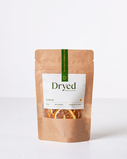 100% natural dehydrated lemon garnish for cocktails, drinks and platters.