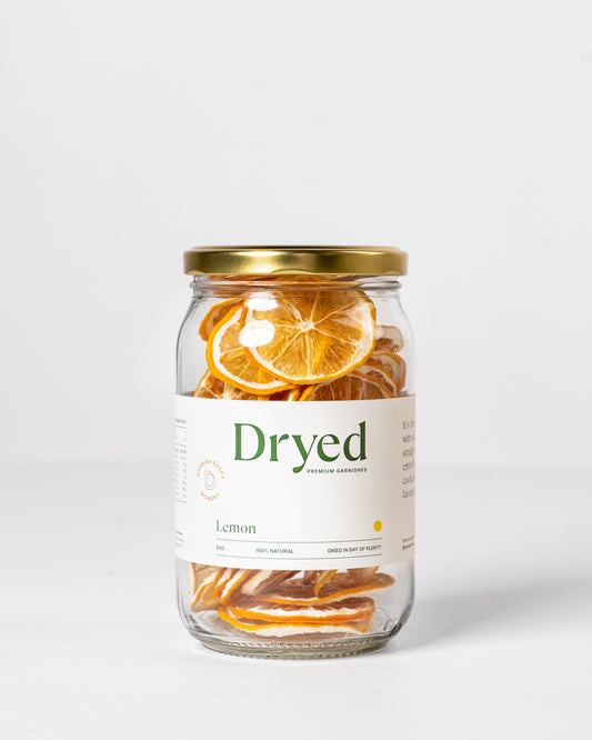 100% natural dehydrated lemon garnish for cocktails, drinks and platters.
