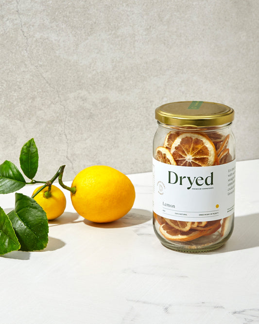 100% natural dehydrated lemon garnish for cocktails, drinks and platters.